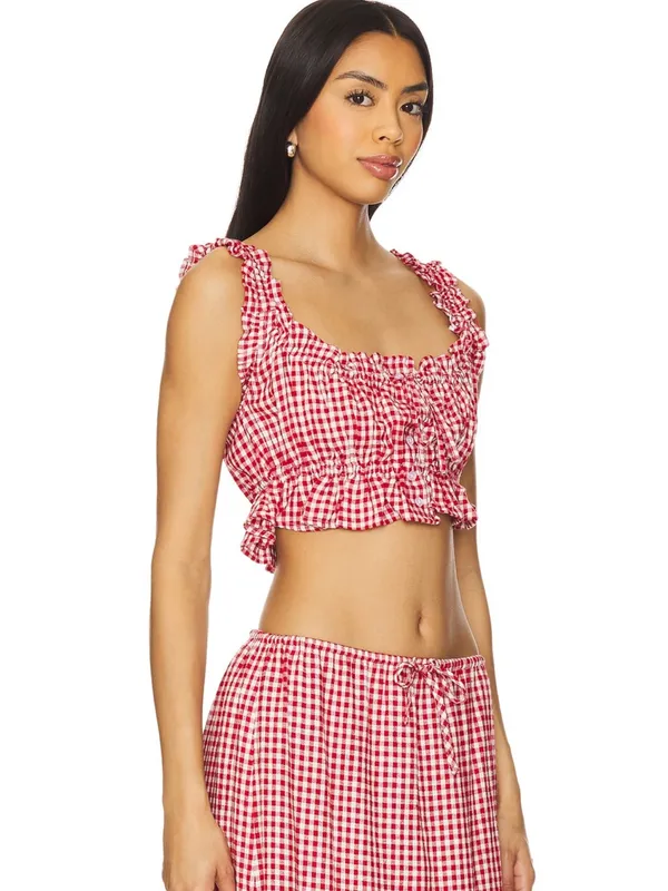 WeWoreWhat Red Gingham Ruffled Crop Top-Women - Image 2