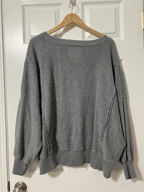 American Eagle Oversized Big Hug Waffle Sweatshirt Size Medium Gray - Image 5