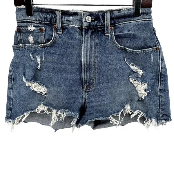Abercrombie & Fitch Curve Love Mom Shorts 4" High Rise Distressed Cut Off 27" - Image 2