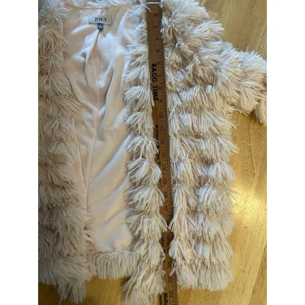 Jolt Faux Fur Shaggy Open Front Jacket Blush Pink Size Small NWT Soft Coat - Image 13