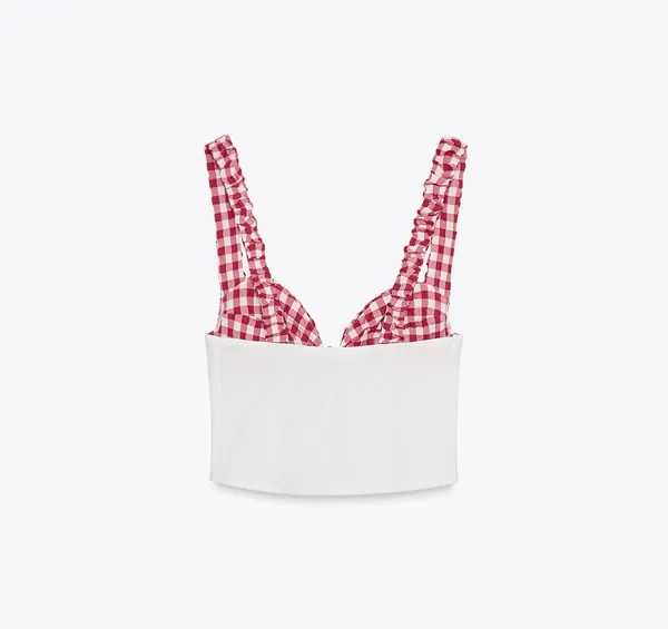 ZARA Gingham Corset Top - Oyster White - Image 6