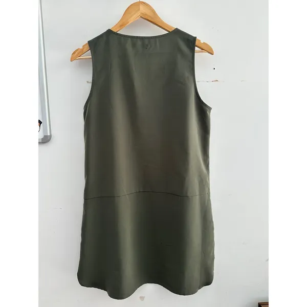 Gap Olive Green Sleeveless Drop Waist V-Neck Pocket Mini Dress Small - Image 4