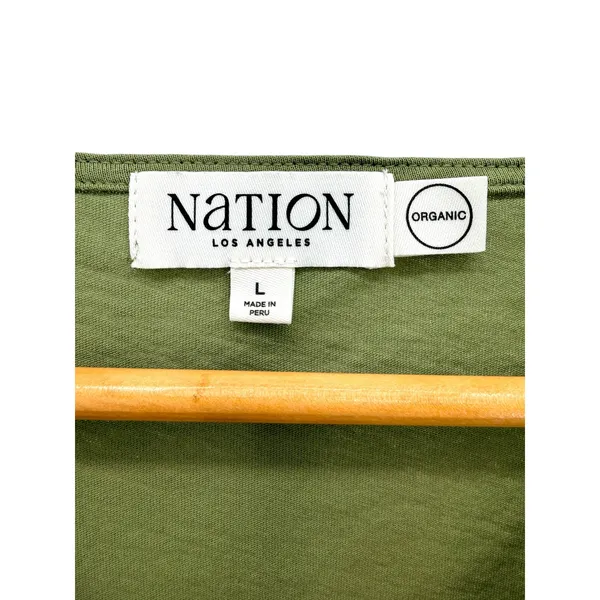 Nation LTD Organic Cotton Puff‎ Sleeve Sandra Boat Neck Top Olive Green Womens L - Image 4