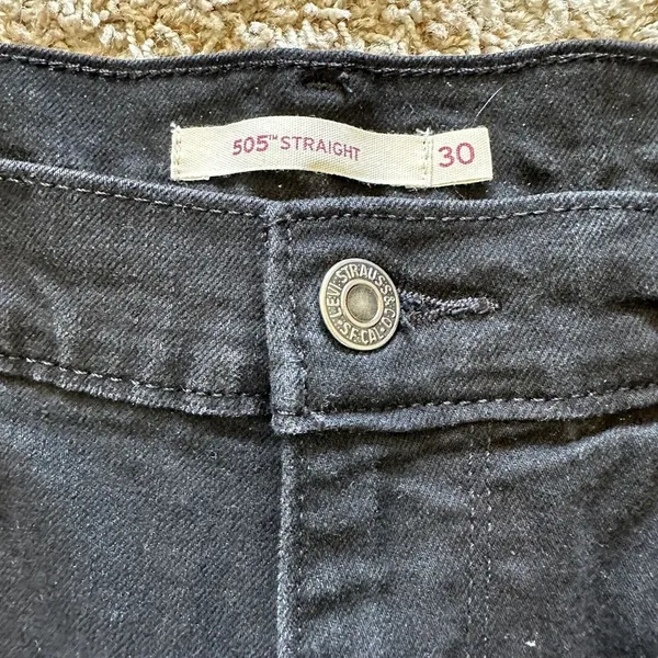 Levis‎ 505 Denim Jeans Womens 30x30 Black Dark Wash 5 Pocket Straight Leg Cotton - Image 3