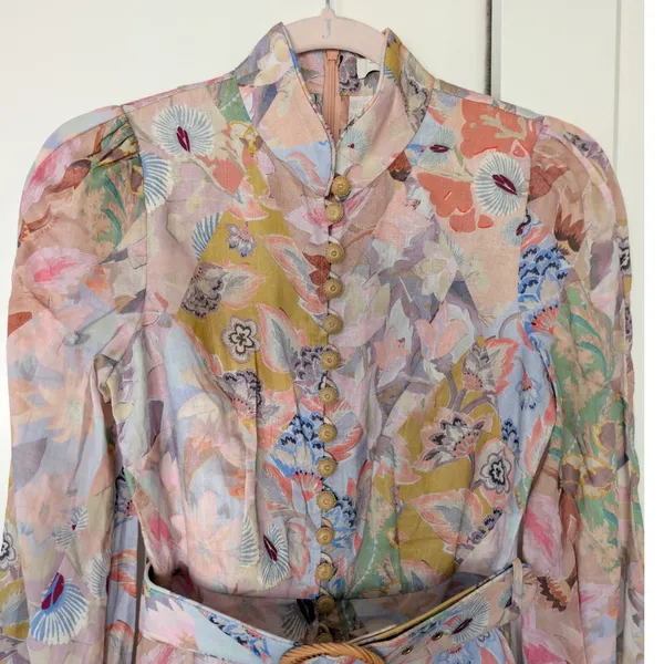 NWOT $950 Zimmermann Illustration Buttoned Belted Floral Linen Mini Dress size 0 - Image 5