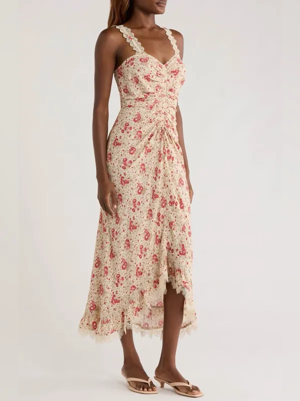 Cinq à Sept Stevie Dress Cherry Rose Multi Floral Lace Trim Midi Dress Womens 2 - Image 5