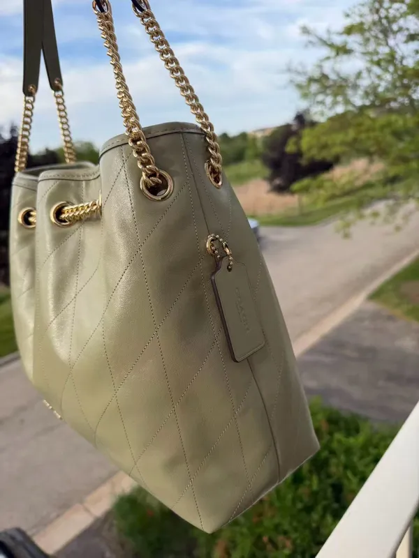 nwt coach Evelyn Shoulder Bag With Quilting gold/pistacho，cdr00 - Image 3