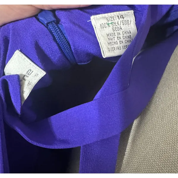 Liz Claiborne 100% Silk Midi Dress Purple‎ sz 14 side slit formal prom romantic - Image 8