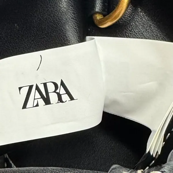 Zara Faux‎ Leather Pleated Crossbody Bag Black with Canvas Strap Black - Image 12