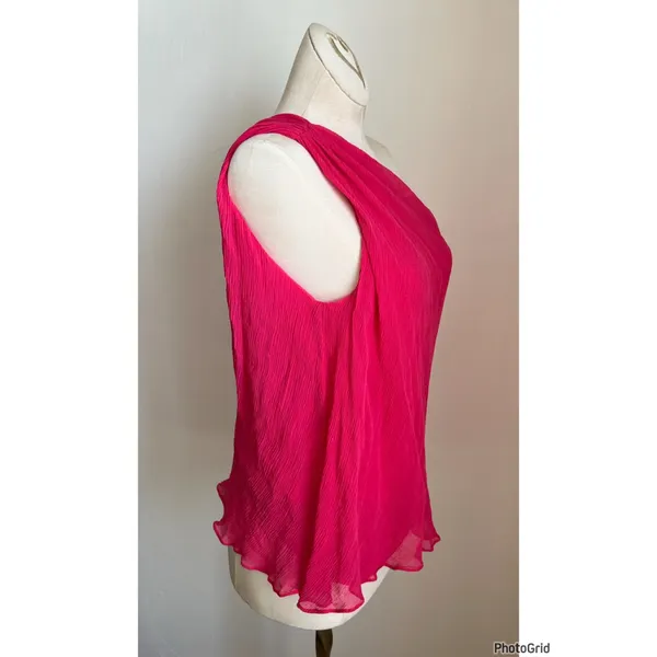 Alice + Olivia Pink Chiffon One Shoulder Hot Pink Silk Tank Top - Image 3