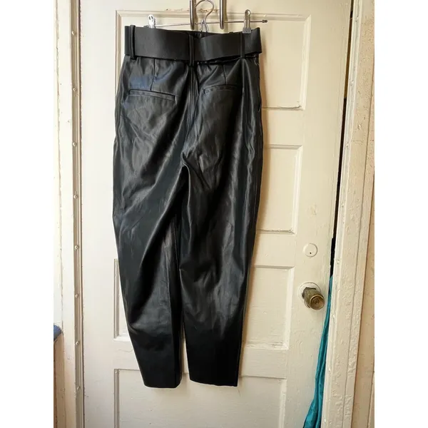 Zara Faux Leather Pants Sz M Black Belted Sophisticated Party Date Night Club - Image 2