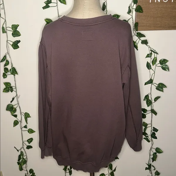 Aerie Oversized Brown Crewneck Front Shirt Pocket - Image 3