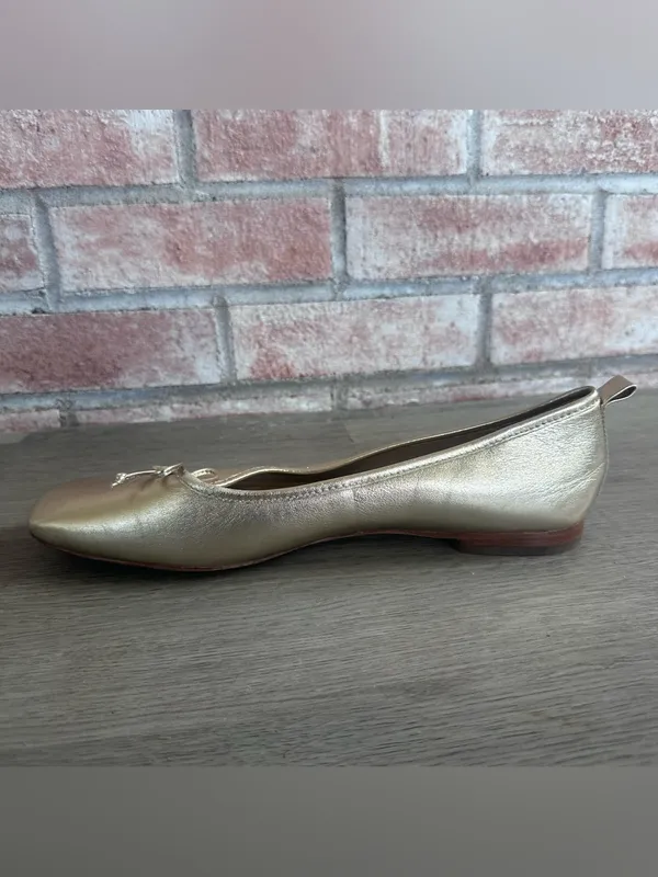 J. McLaughlin Ballet Flats Bow Women’s 9.5 Champagne Gold Square Toe Classic - Image 6