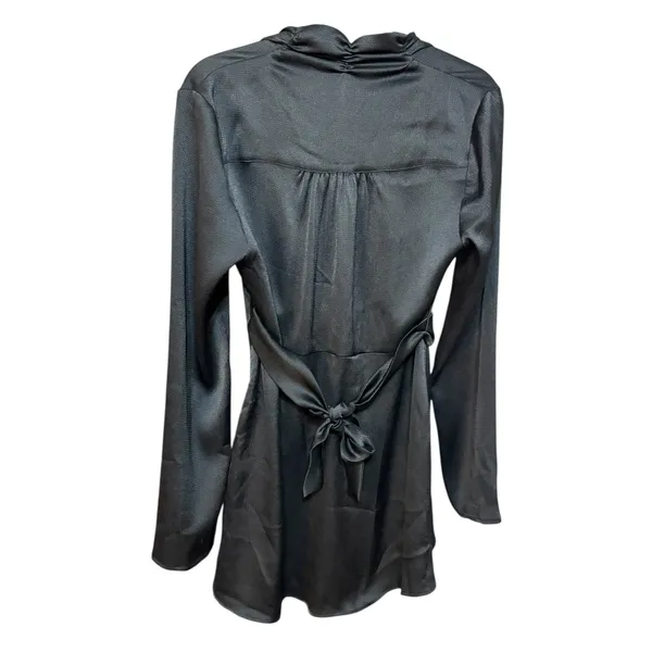 Free People Black Long Sleeve Wrap‎ Ruffle Hem Mini Dress Belted Sz M - Image 2