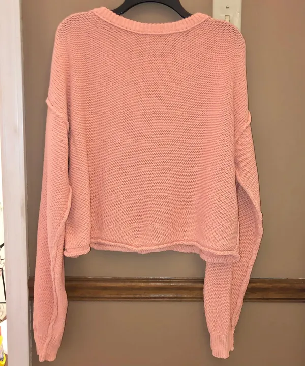 Free People Inside Out Pullover Sweater Pink Peach Large - Image 4