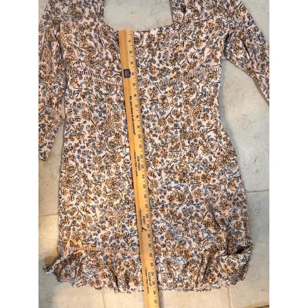 Free People Boho Floral Mini‎ Dress Tie Back Long Sleeve Size 8 - Image 10