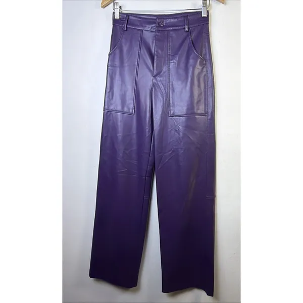 ZARA Faux Leather Pants XS whimsygoth purple hippie goth retro x small party - Image 2
