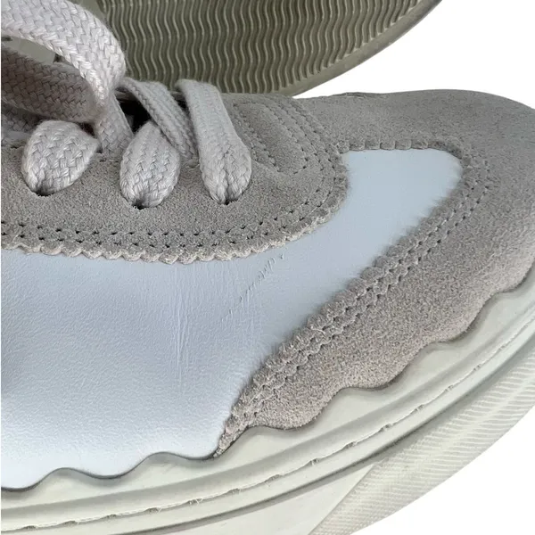 Chloé‎ Lauren Leather Suede Platform Sneakers White Beige 37 - Image 11