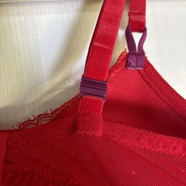 Victoria's Secret Bra Sz 32DD Red T-shirt Push Up Lace Velvet Convertible Strap - Image 8