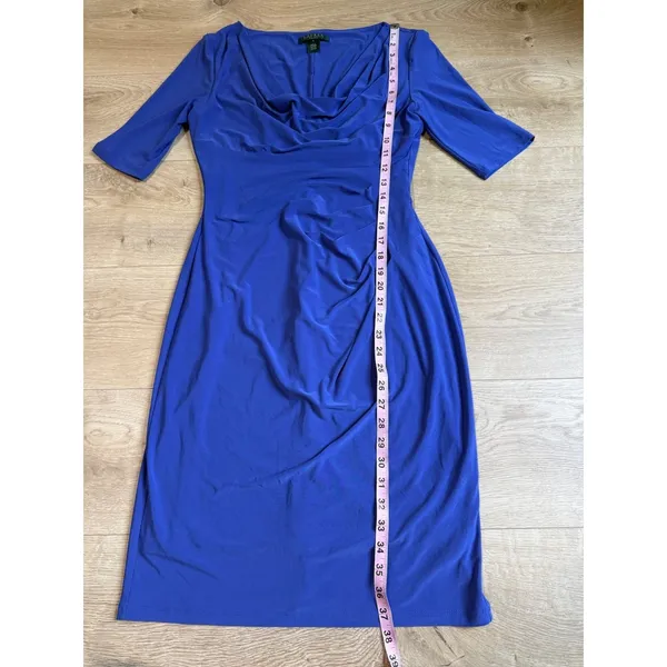 EUC Womens Lauren Ralph Lauren dress blue short‎ sleeve stretch cowl neck 6 - Image 3