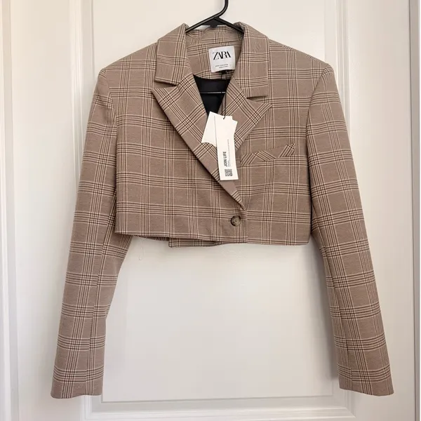 Zara | NEW Plaid Houndstooth Cropped Jacket XS European Chic Boxt‎ Office Fall - Image 7