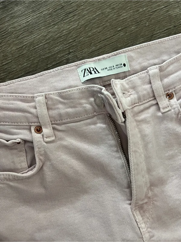 Zara Light Blush Wide Leg Jeans with Raw Hem - Image 7