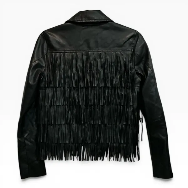 NEW BLANKNYC Fringe Thrills & Frills Faux Leather Full‎ Zip Moto Jacket Black XS - Image 5