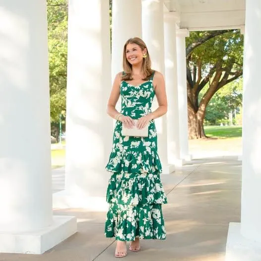 Abercrombie Ruffle Tiered Maxi Dress Size XS Floral Green Spring Wedding - Image 5