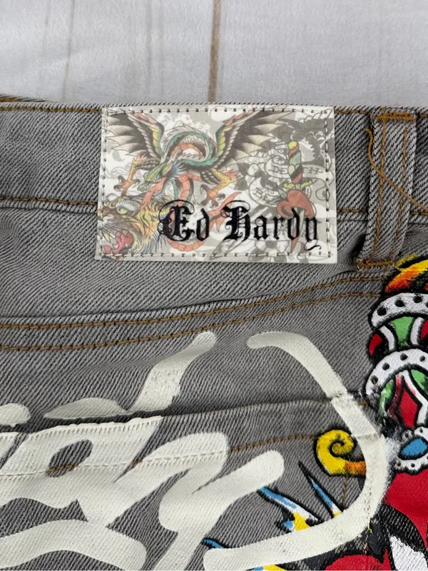 Ed Hardy Gray Denim Mini Skirt with White Script Logo - Image 5