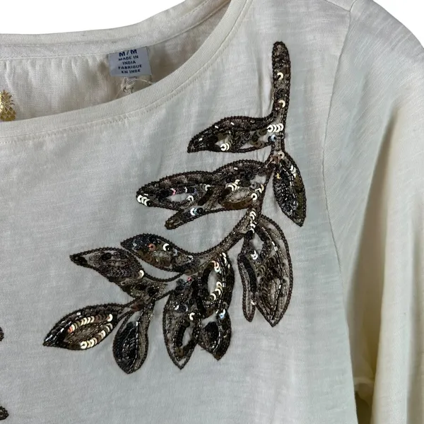 NWT Tommy Bahama Cream For Fronds Sequin Leaf Luxe Cotton Tee Top Size Medium - Image 5