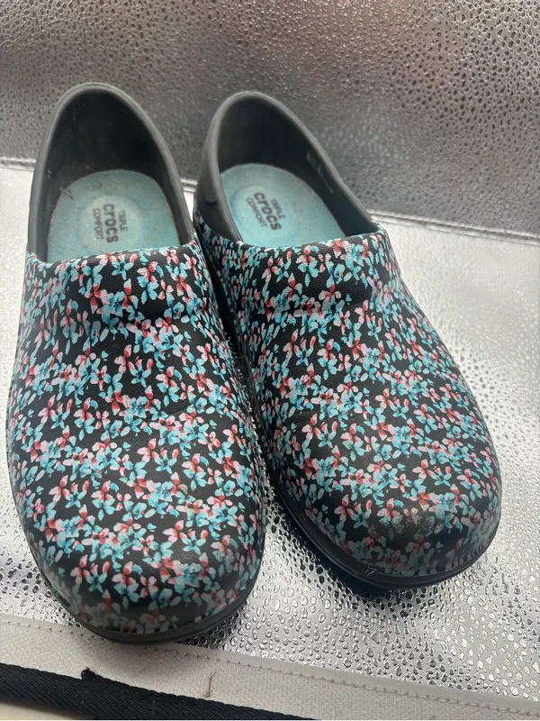 Crocs Womens Neria Pro Triple Comfort Floral Rubber Clogs Shoes Size 6 Nursing - Image 2