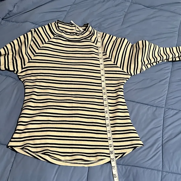 Free People Black and White Striped Long Sleeve shirt | Size Large - Image 7