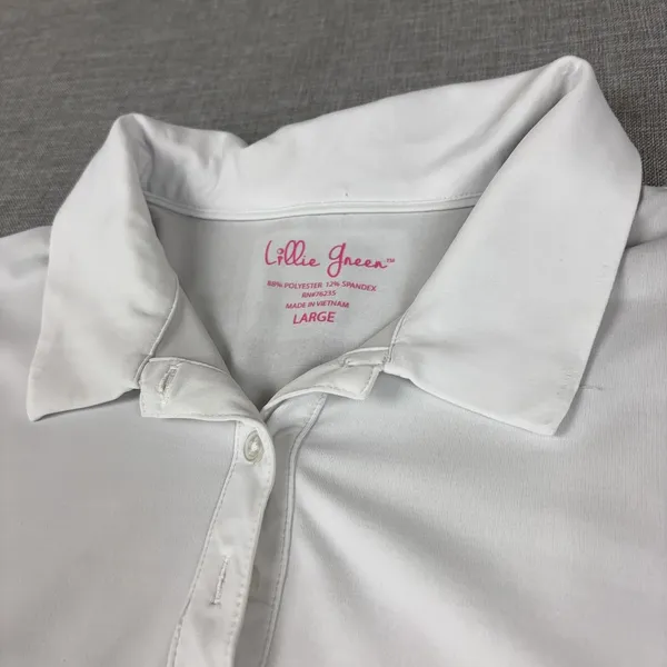 Lillie Green Pulitzer Polo‎ Womens L White Short Sleeve Button Stretch Golf - Image 2