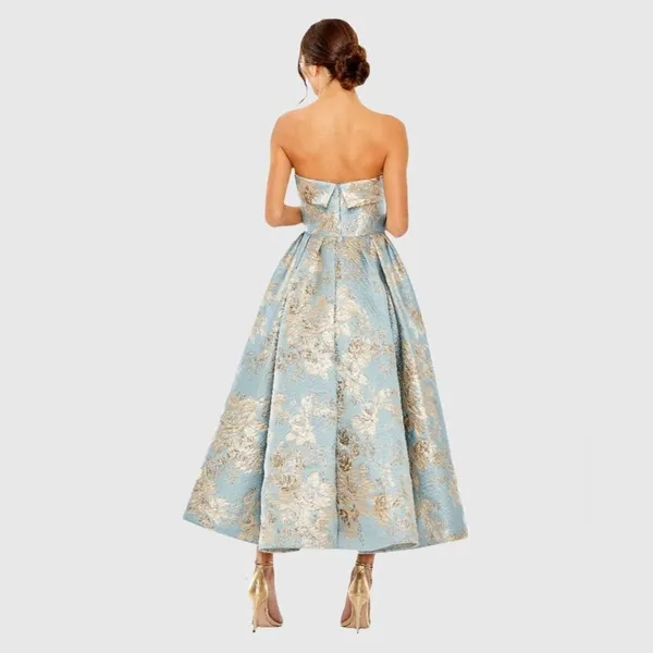 MAC DUGGAL 20726 Light Blue Strapless Brocade Midi Dress with Pockets Size 2 - Image 7