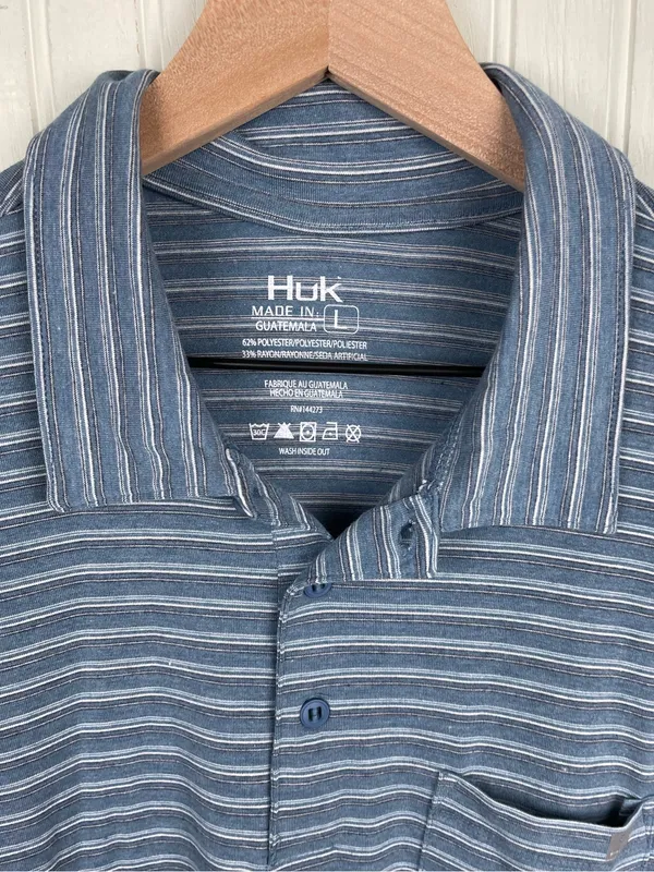 NEW Huk Waypoint Ombre Stripe Polo Shirt Men's Size Large Titanium Blue Fishing - Image 4
