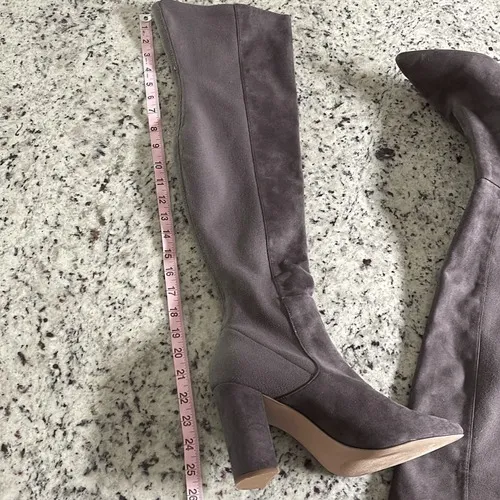 Everley Over‎ The Knee Boots Women 10M Grey Taupe Faux Suede Block Heel Pointed - Image 8