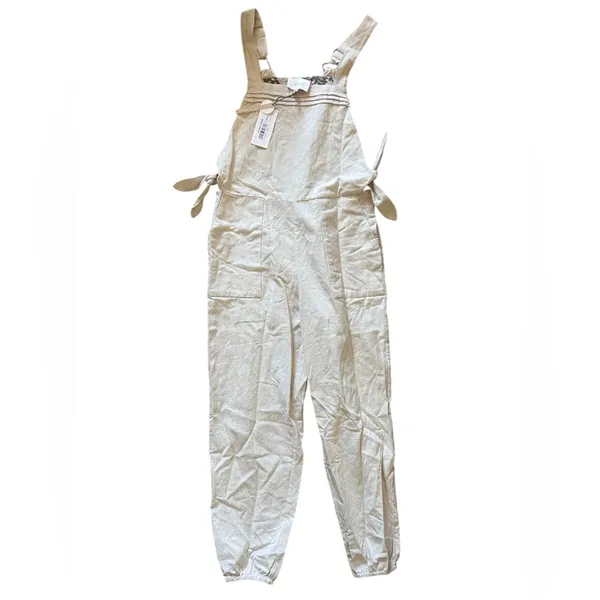 Cleobella Hand Printed Beige Linen Overalls | Small NWT - Image 2