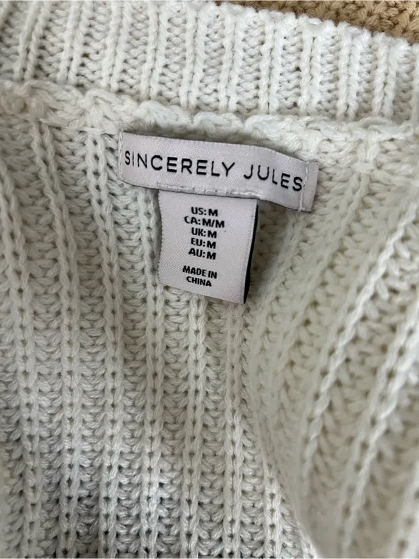 Sincerly Jules Cozy Three-Tone Chevron Crew Sweater - White, Black & Beige - Image 2