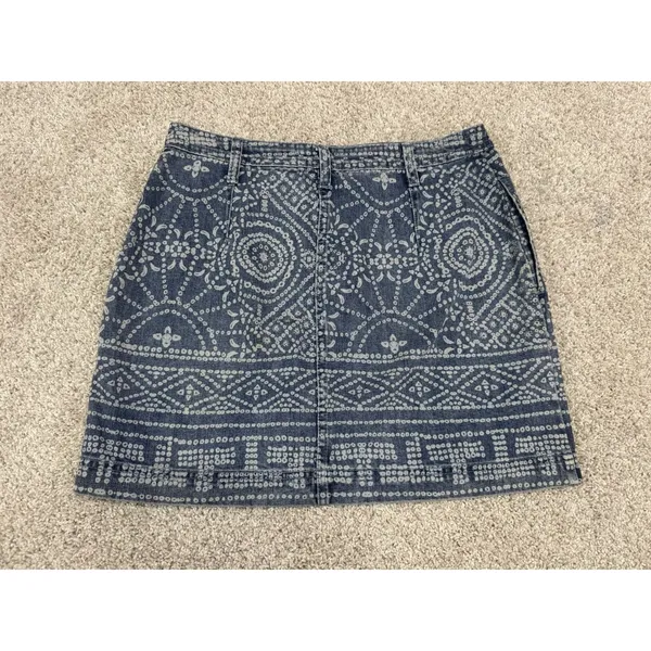 Free People School Daze Indigo Batik Denim Button Front Mini Skirt Size 8 - Image 5