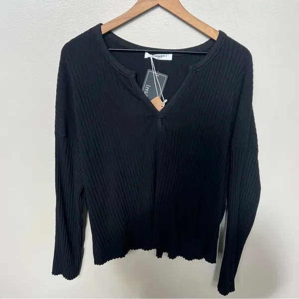 Project Social T NWT Getaway Notch Neck Sweater Ribbed Pullover Black Size Small - Image 3