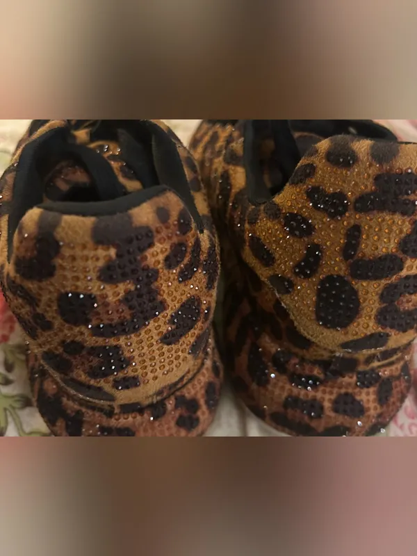 AZALEA WANG Keoni Leopard Rhinestone Platform Sneakers Orange Size 8 - Image 4