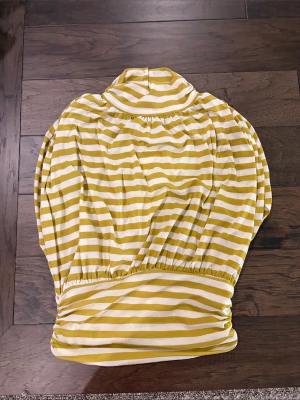 New With Tags Anthropologie Maeve Ruched Mock Neck Striped Top Sz M - Image 7