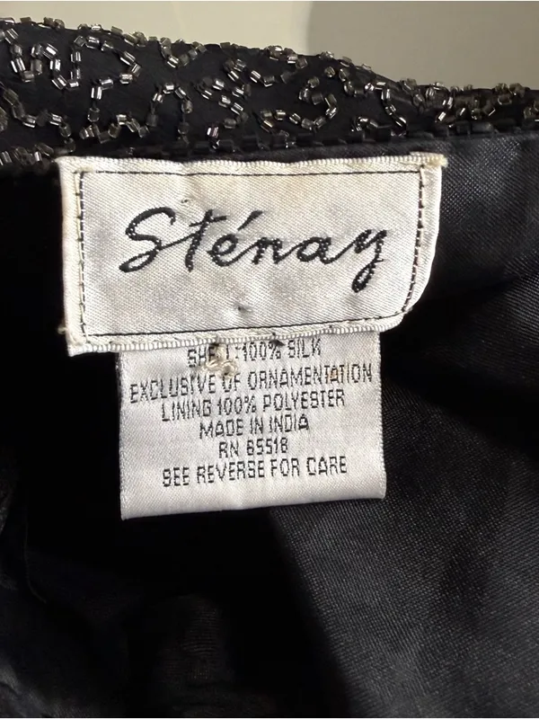 90s STÉNAY Beaded 100% Silk Bolero Jacket | Black Silver Sequin Evening - Image 4