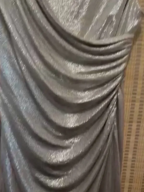 Alex Marie Shimmery Silver Asymmetrical Ruched Cocktail Dress - Image 6