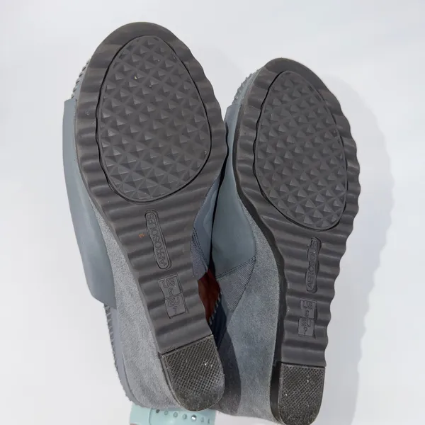 Aerosoles Birthstone Blue-Gray Leather Suede Wedge Slide Sandals Women Size 9 M - Image 6