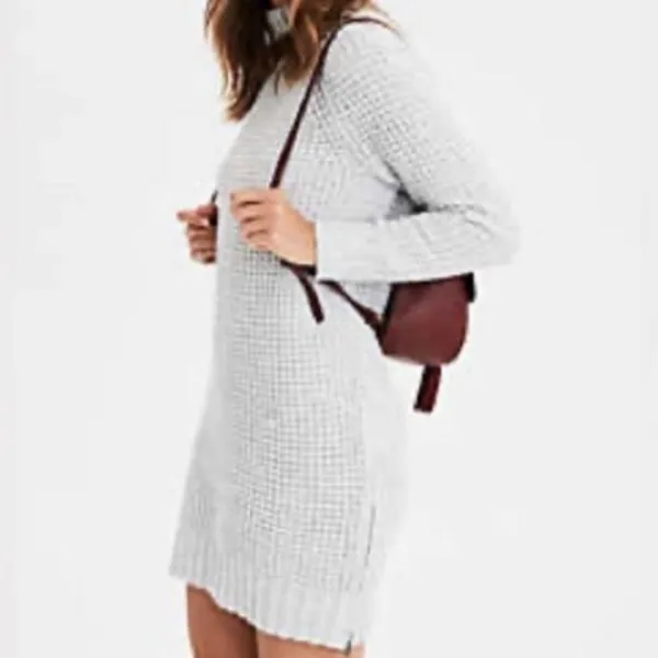 American Eagle Gray Waffle Knit Mock Neck Sweater Dress Long Sleeve‎ - Image 2