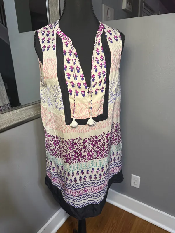Maeve x Anthropologie Silk Bohemian Mixed Print Tunic Blouse Festival Chic 10 - Image 4