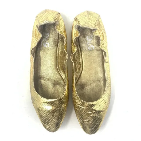 Dolce & Gabbana Gold Metallic‎ Snakeskin Flats - Image 2