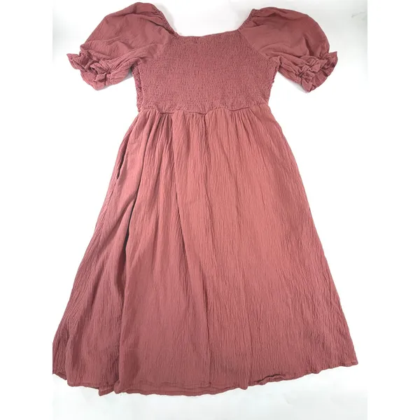 Orange Creek Rose Pink Crochet Lace Smocked Puff Sleeve Midi Dress M ID48374 - Image 2