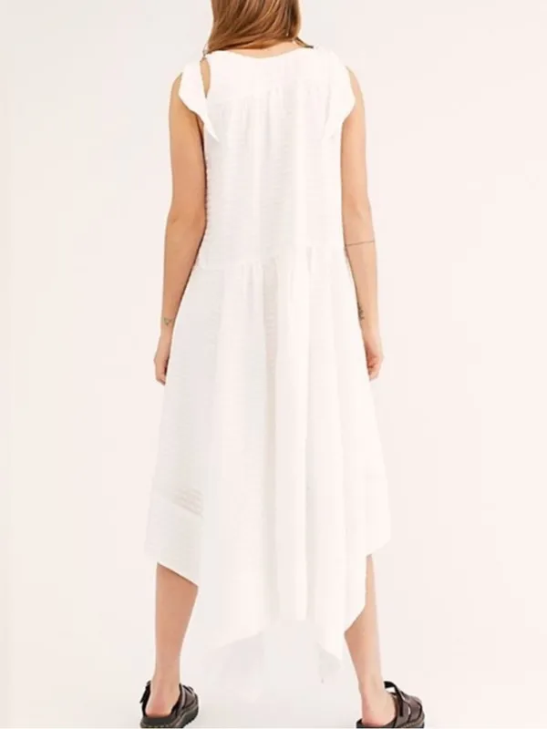 Free People Small Celine Maxi Dress White Textured Beach Flowy Bow Tie Strap - Image 9